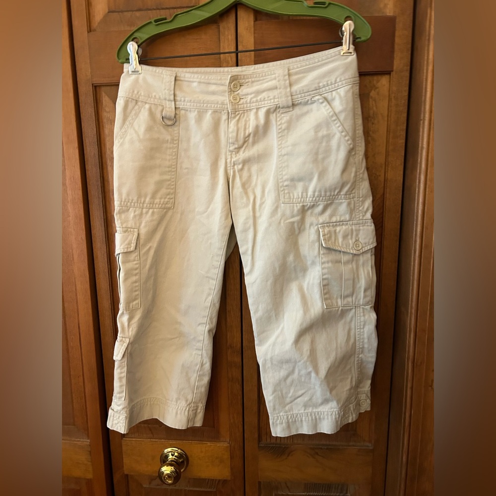 Ocean Pacific Women’s Sz 7 Cream Cotton Y2K Early 00s Cargo Capris Trouser Pants